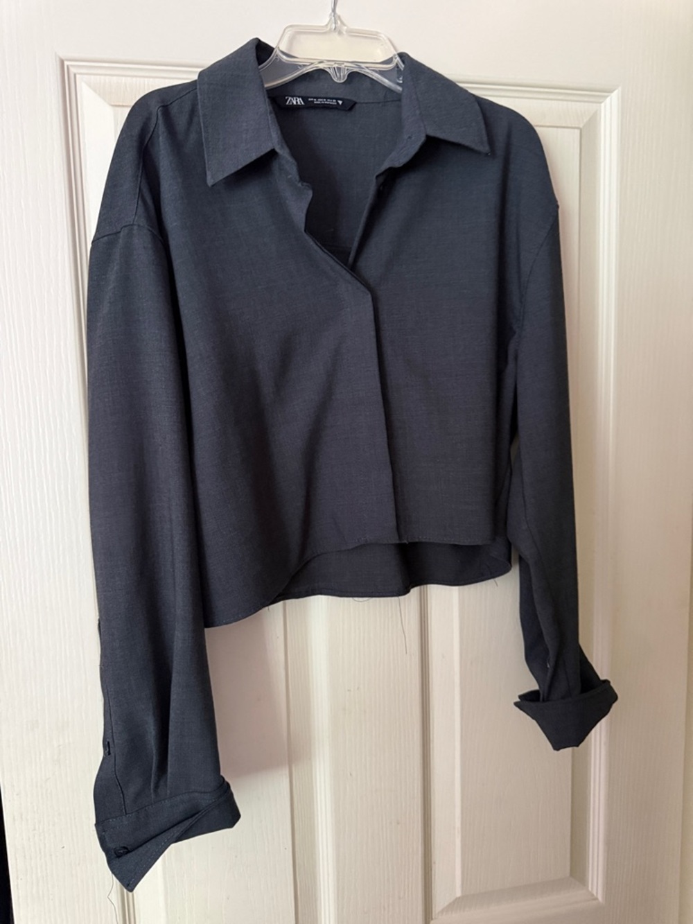 Zara Charcoal Cropped Button-Down Shirt